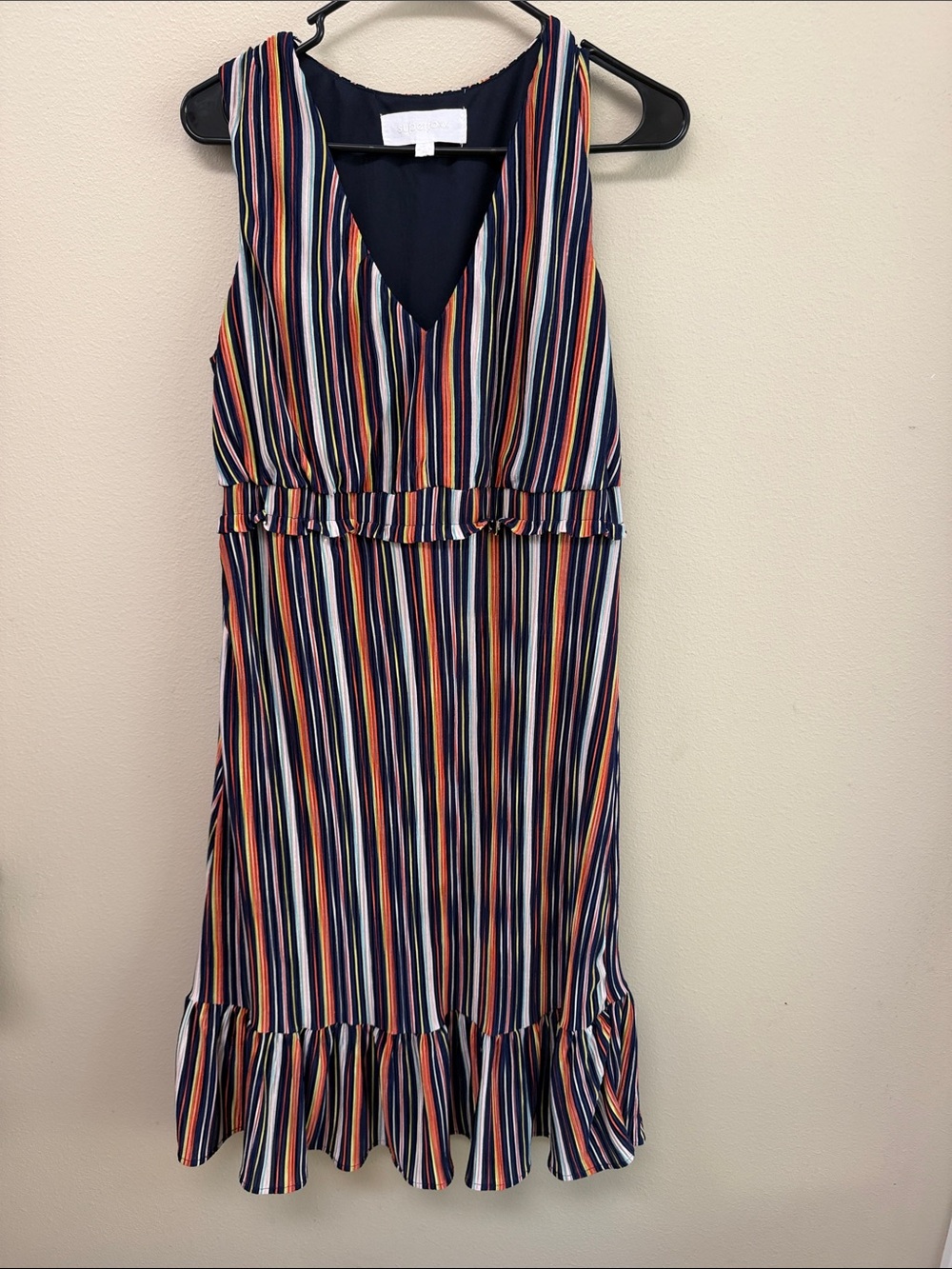Superfoxx V-Neck Striped Casual Dress in Multicolor SzL
